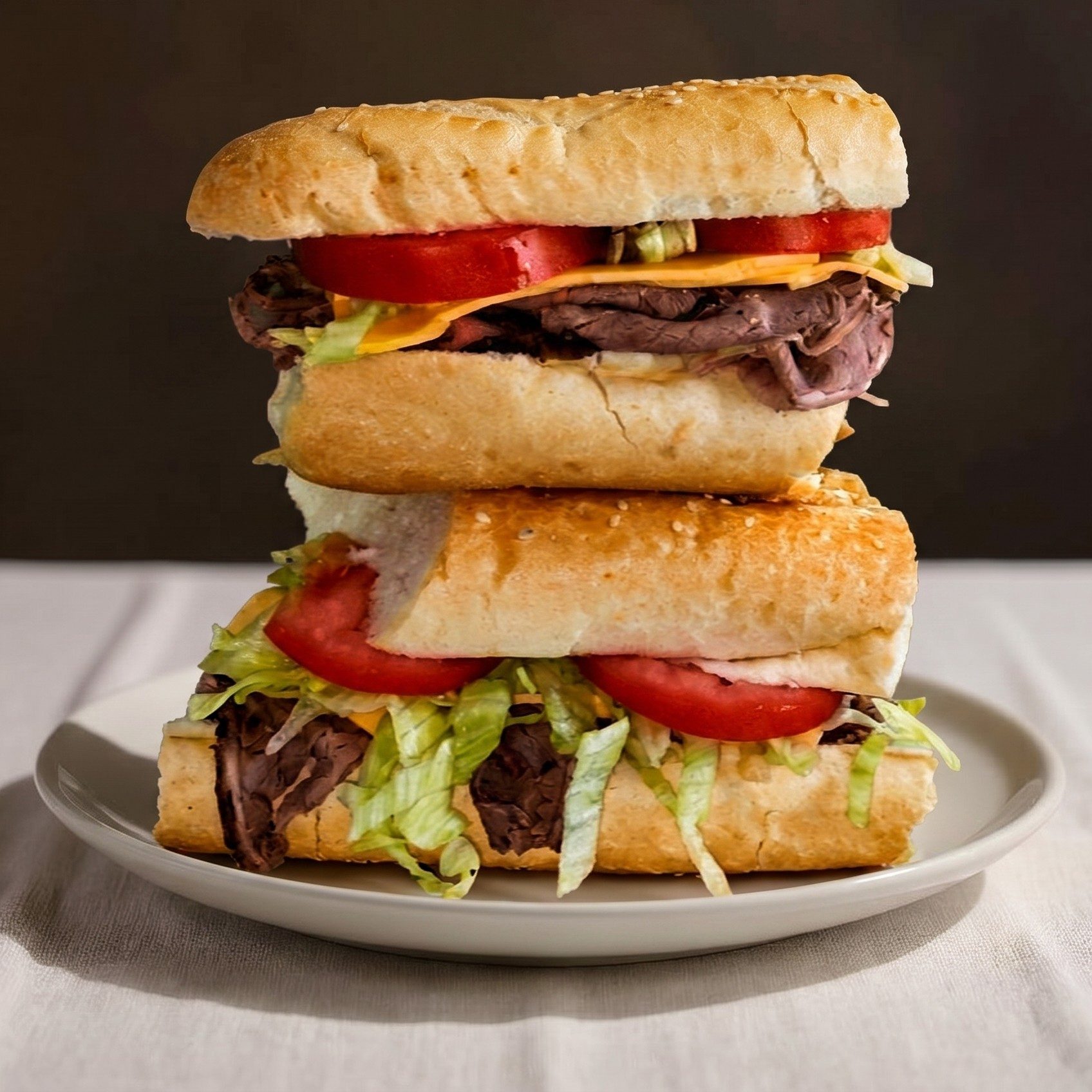 Roast Beef and American Cheese Hero Sandwich.
